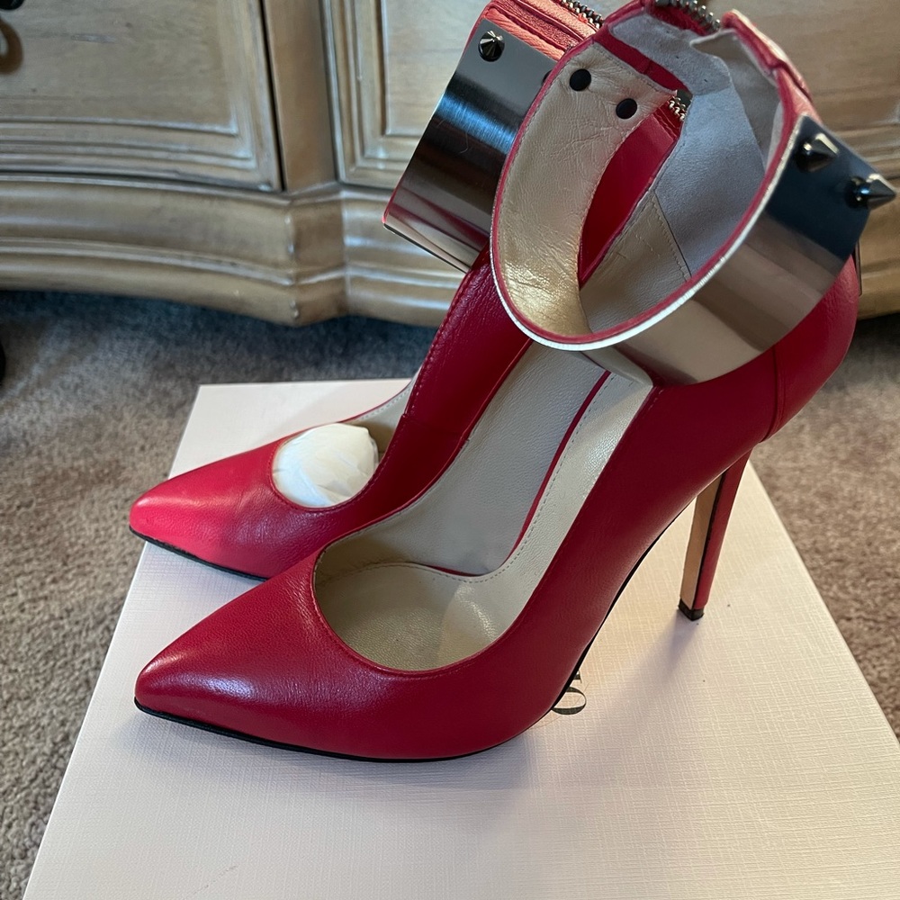 Olcay Gulsen Red Pump w/ metal ankle strap